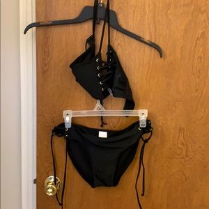 Black tie up halter style bikini